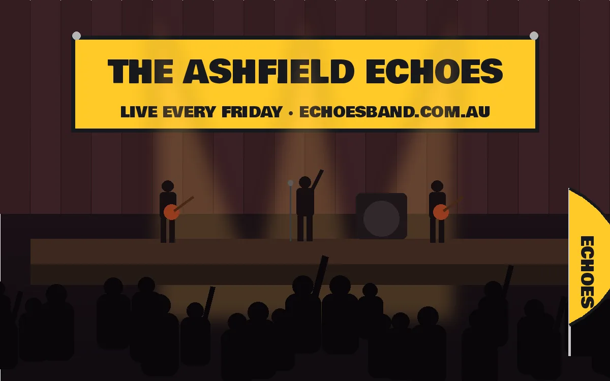 Local band on a pub stage with a printed stage banner